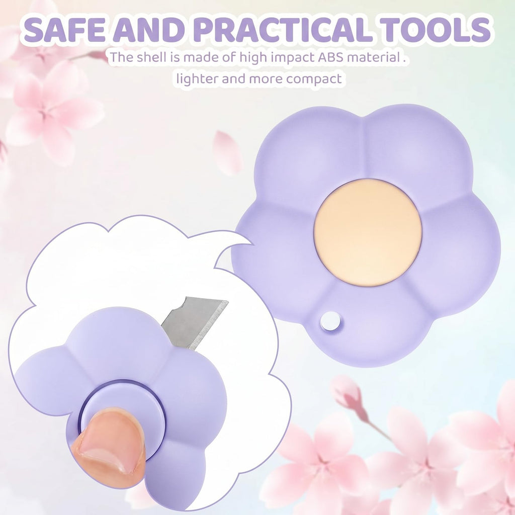 8 Pack Mini Box Cutter Retractable Flower Utility Knife, Purple
