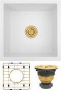 White Bar Sink Undermount 15''x15'',15 Inch Undermount Small Wet Bar Sink,9 Inch Depth White Single Bowl Quartz