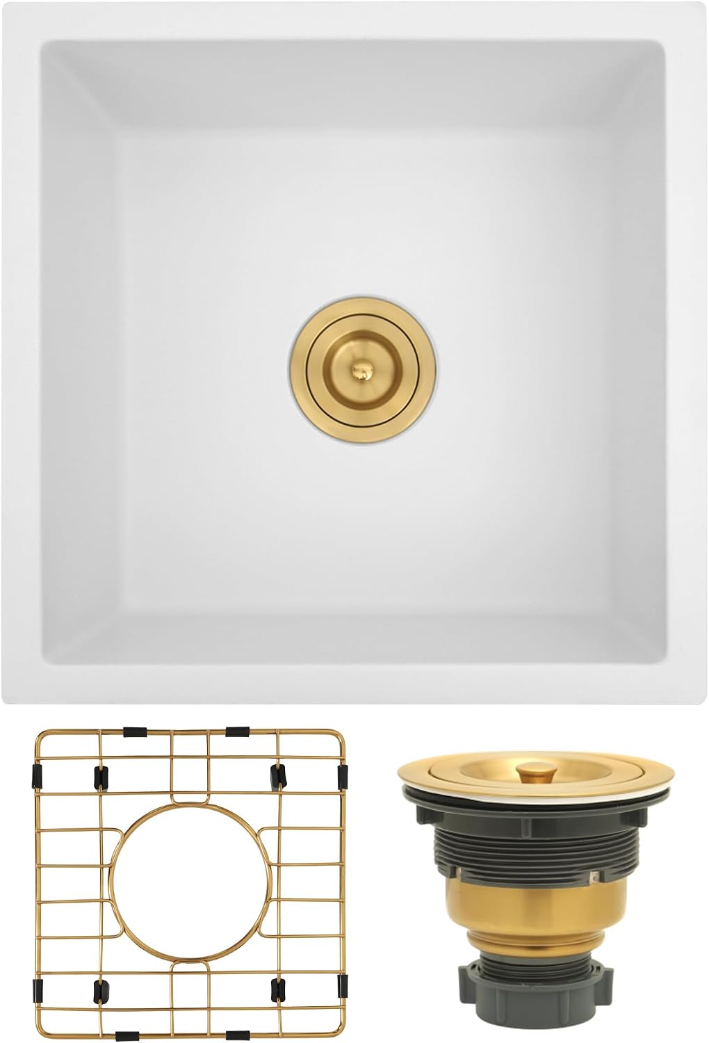 White Bar Sink Undermount 15''x15'',15 Inch Undermount Small Wet Bar Sink,9 Inch Depth White Single Bowl Quartz