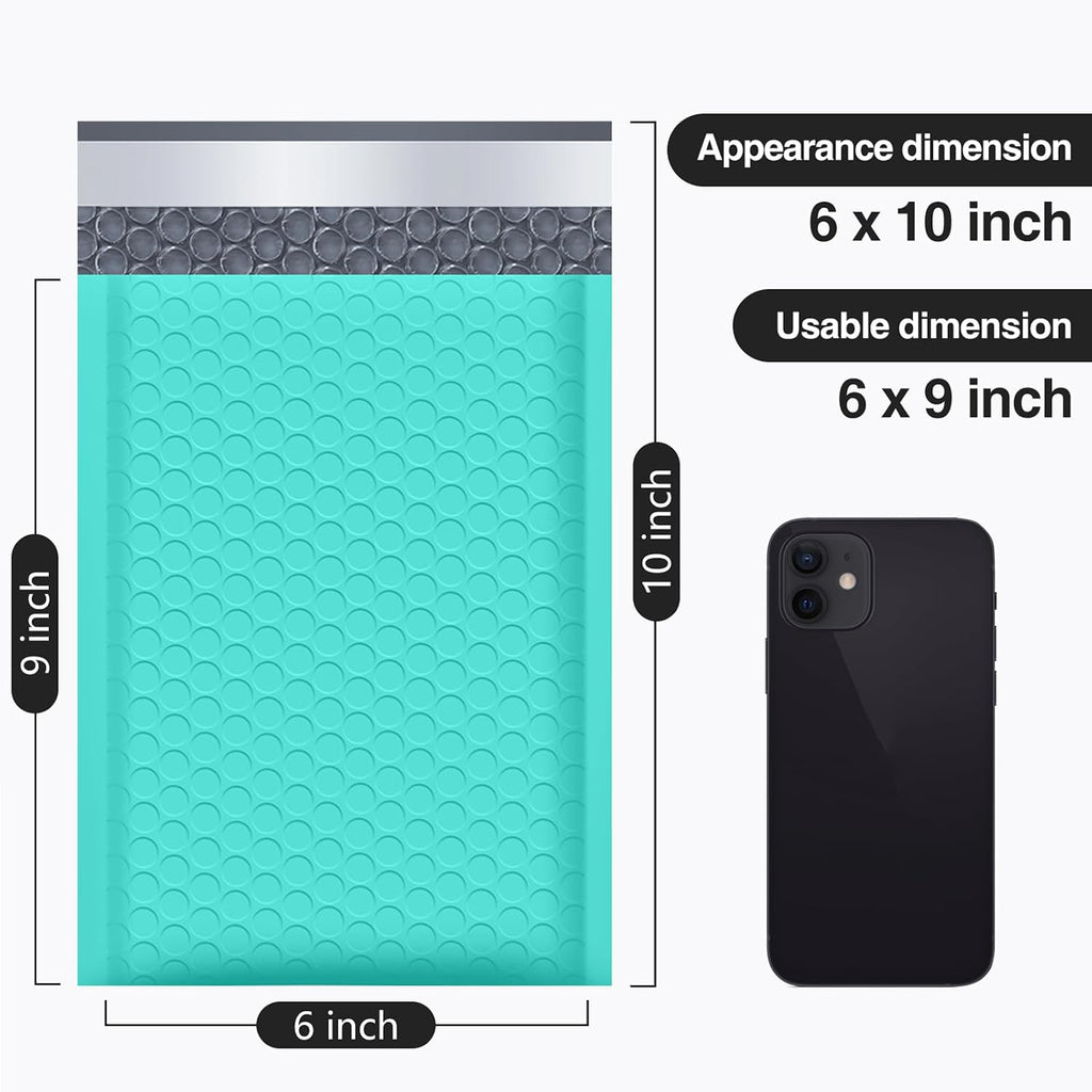Bubble Mailers 6x10" Teal Usable Size 6x9" Padded Envelopes 25 Pack