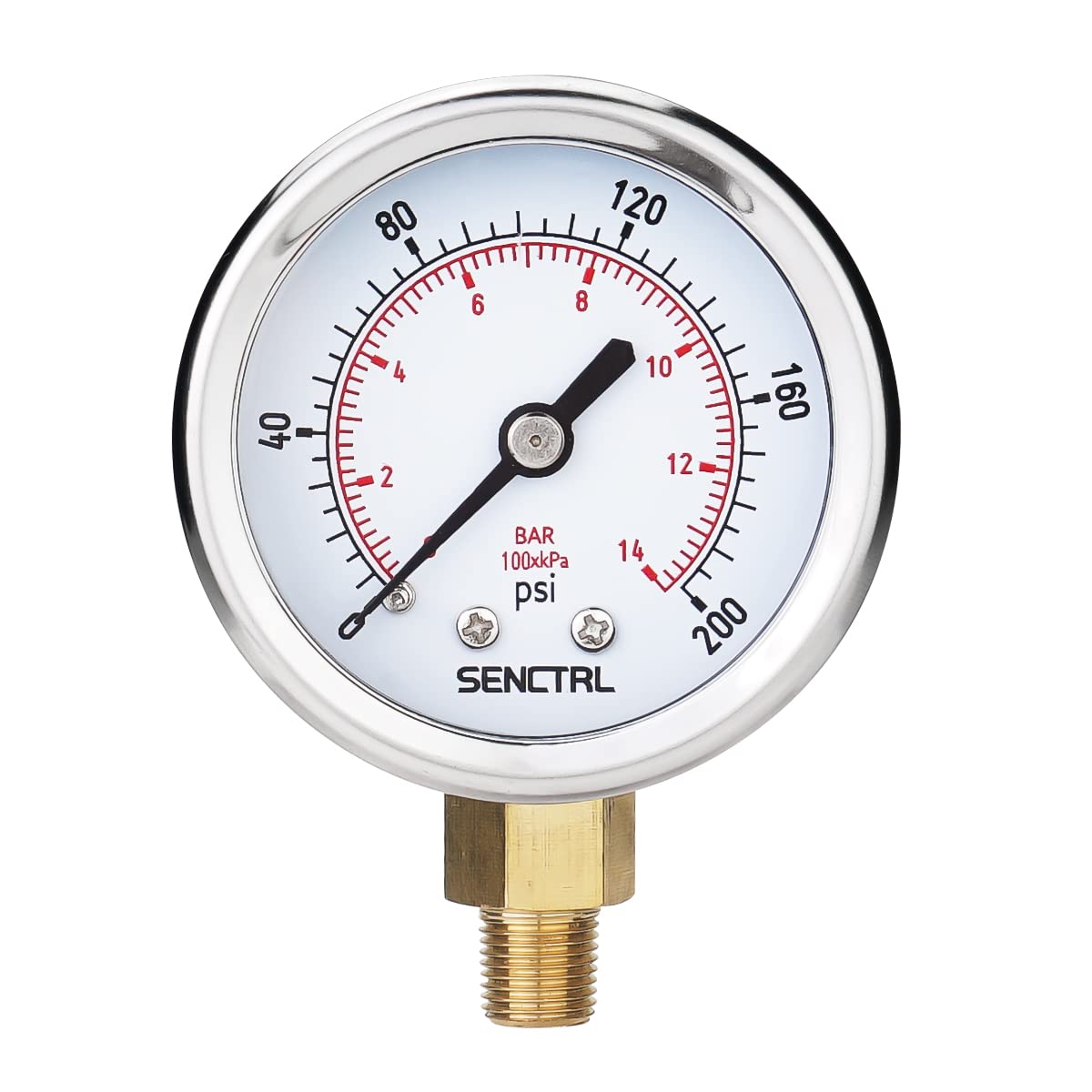 SENCTRL 0-200 Psi Pressure Gauge, 1/8" NPT Lower Mount