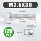120 Pcs M2.5 x 30mm Button Head Socket Cap Screws - 304 Stainless Steel