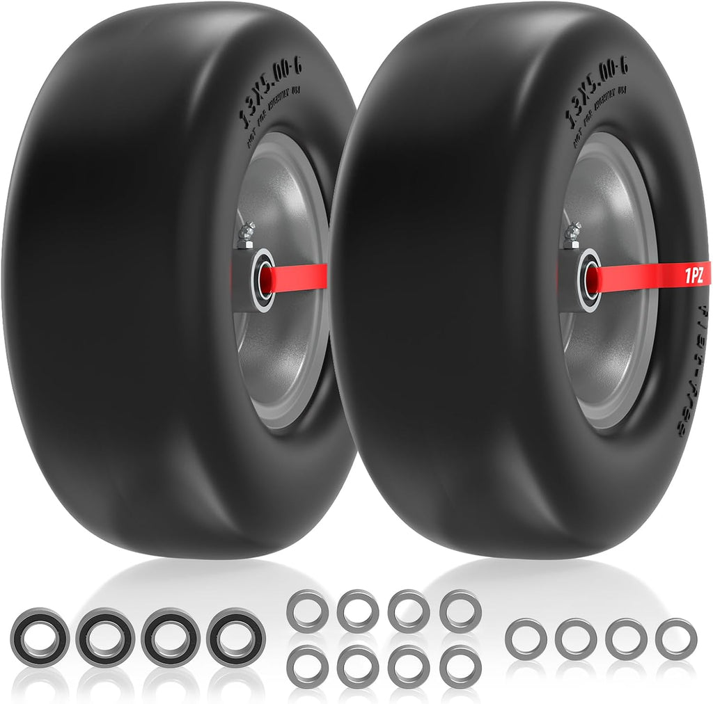 13x5.00-6 Flat Free Lawn Mower Tire and Wheel 13x5x6 Solid Front Tires | for Zero Turn Mower 500Lbs Load 3/4" 5/8"