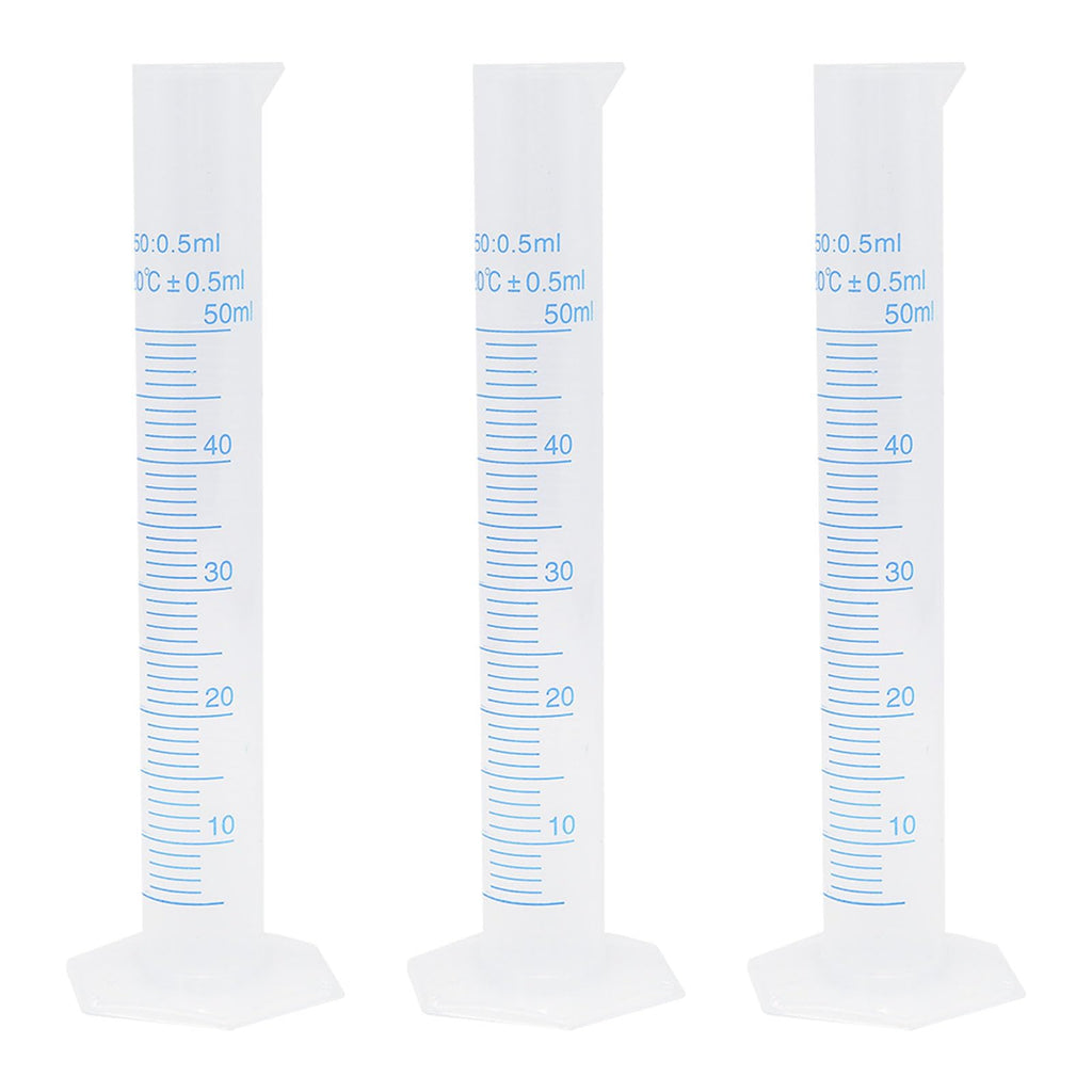 OYWOBET 3Pcs 50ml Clear Plastic Cylinder Measuring Cup, Blue Scale Line
