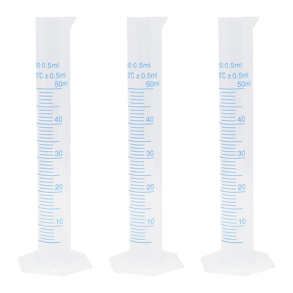 OYWOBET 3Pcs 50ml Clear Plastic Cylinder Measuring Cup, Blue Scale Line