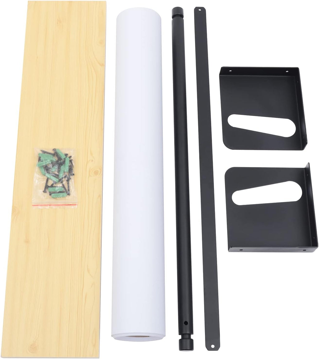 Wall Mount 24" Kraft Paper Roll Holder and Cutter, Paper Roller with Strip Cutter, Carbon Steel and Density Board