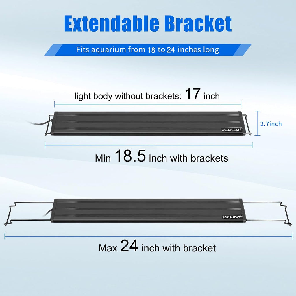 LED Aquarium Light Full Spectrum 17 Inch Light Body with Extendable Brackets for 18 Inch to 24 Inch Fish Tank Light
