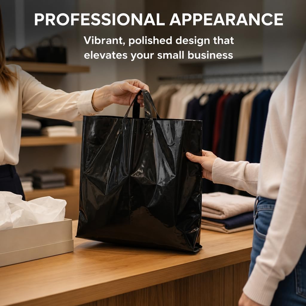 19x15 Large Plastic Shopping Bags for Small Business with Handles