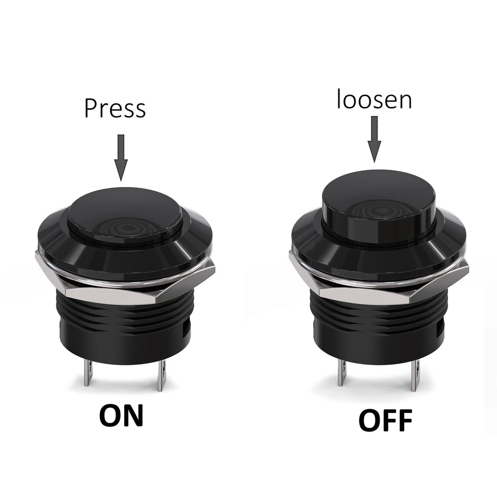Clyxgs SPST Mini Push Button Switch AC250V/3A AC125V/6A with no Lock Momentary Push Button Switch Black Cap 20-Pack