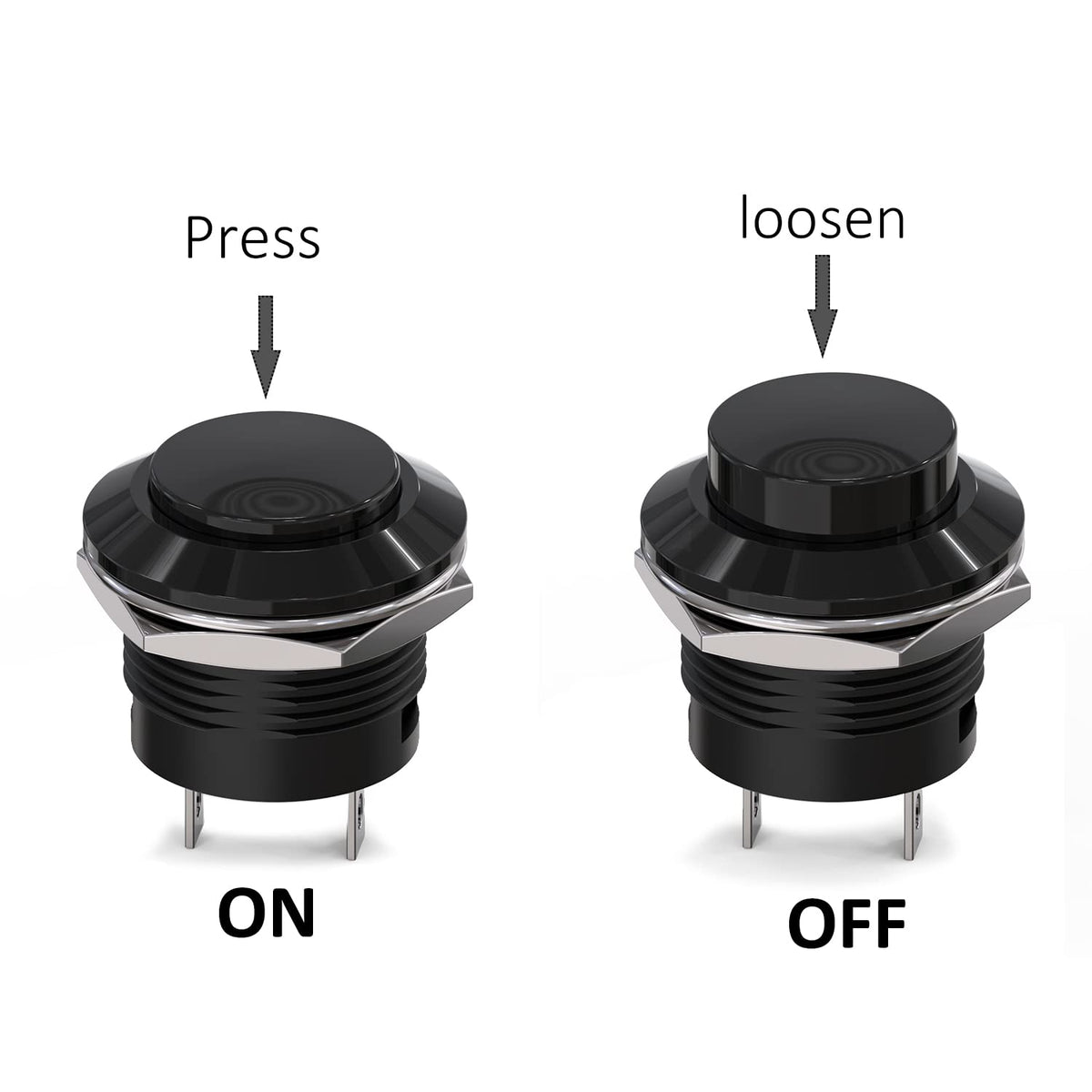 Clyxgs SPST Mini Push Button Switch AC250V/3A AC125V/6A with no Lock Momentary Push Button Switch Black Cap 20-Pack