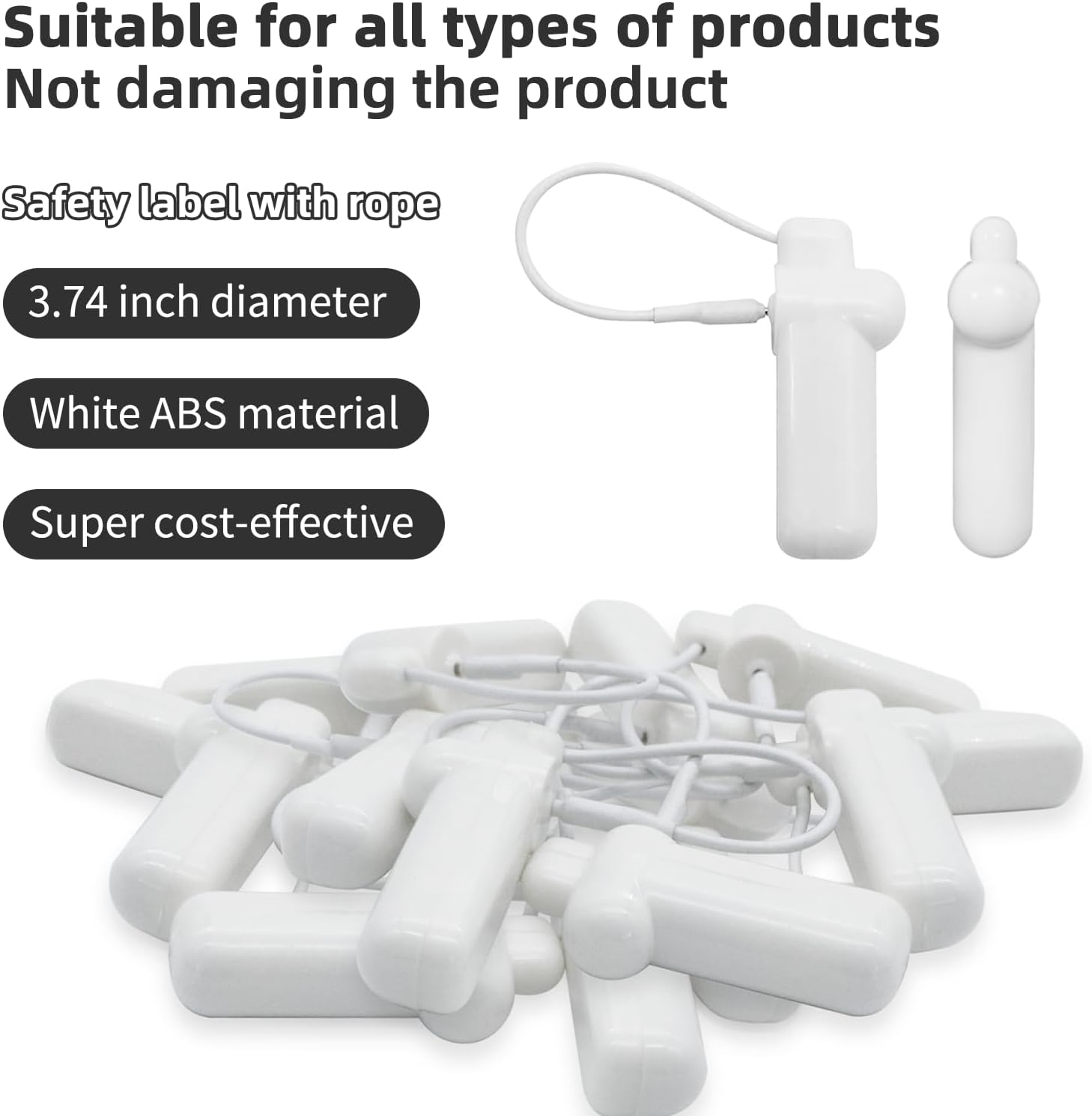 Security Tags with Lanyard, 100pcs Hard Tags Reusable Clothing Tag with String Compatible with 58khz EAS Checkpoint