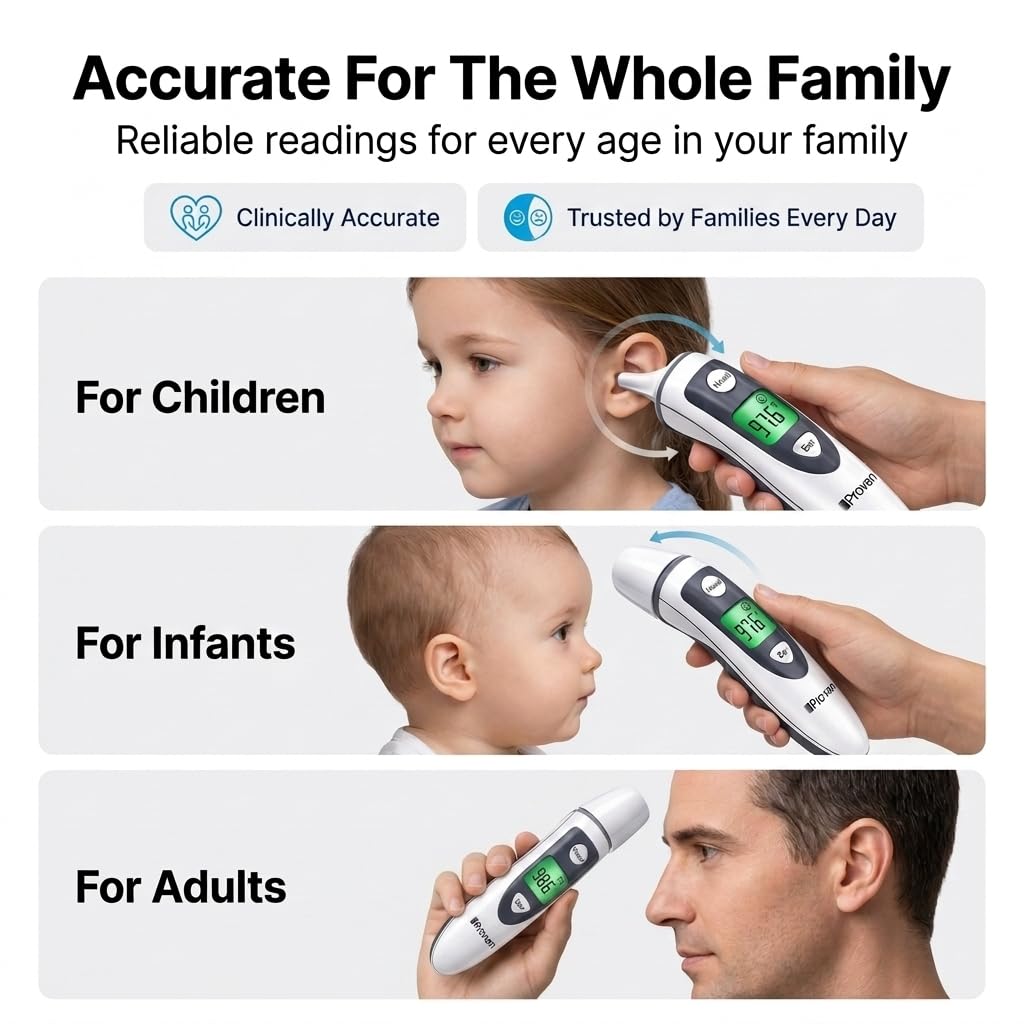 iProven Ear and Forehead Thermometer for Adults Kids and Baby - 2-in-1 Ear and Forehead, 1-Second Readings, Fever