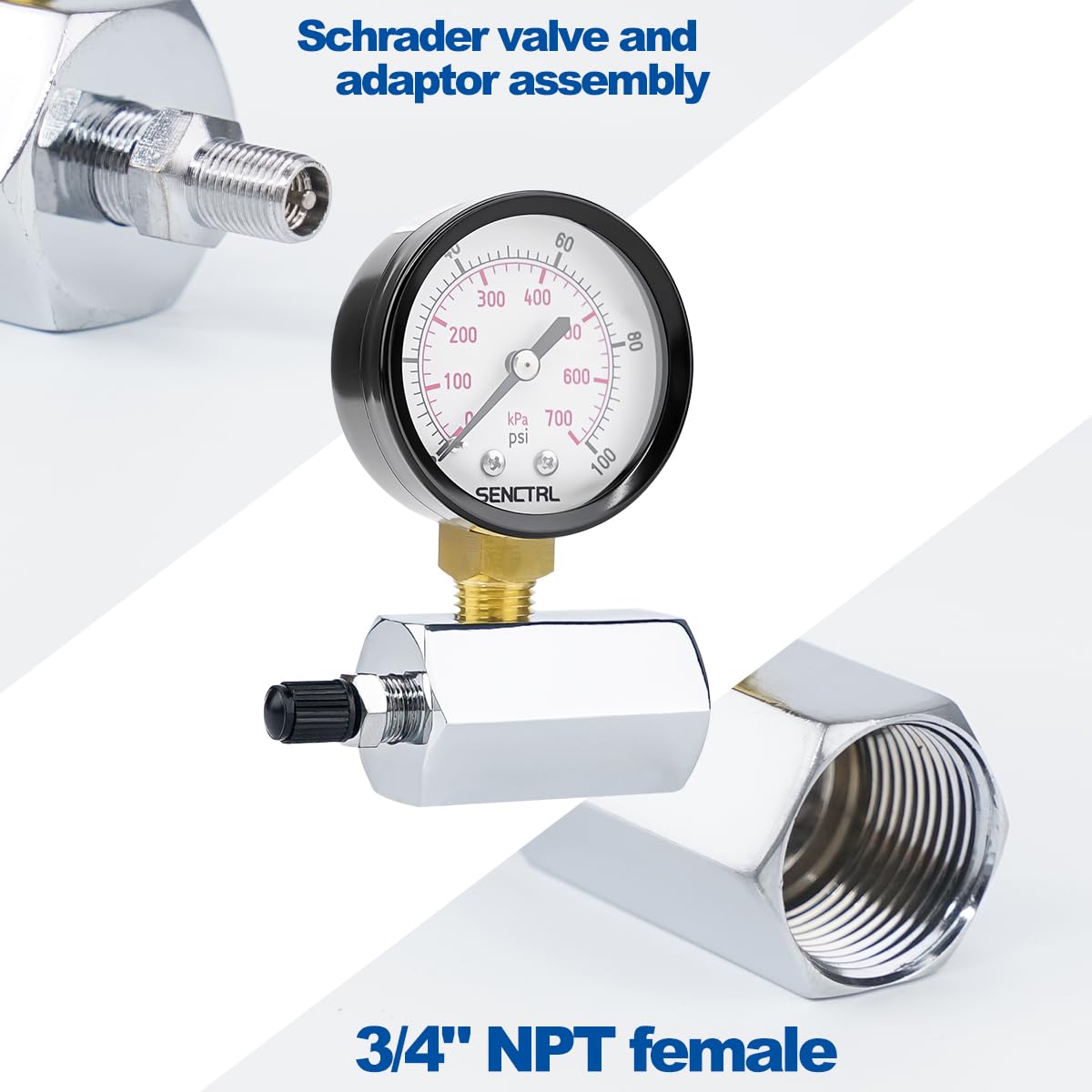 SENCTRL 0-100 Psi Gas Pressure Test Gauge, 3/4" FNPT Connection