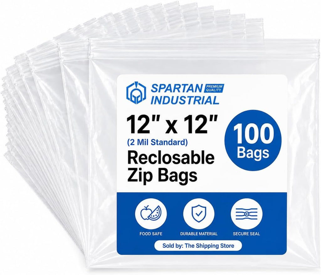 12” X 12” (100 Count) 2 Mil Clear Reclosable Zip Plastic Poly Bags