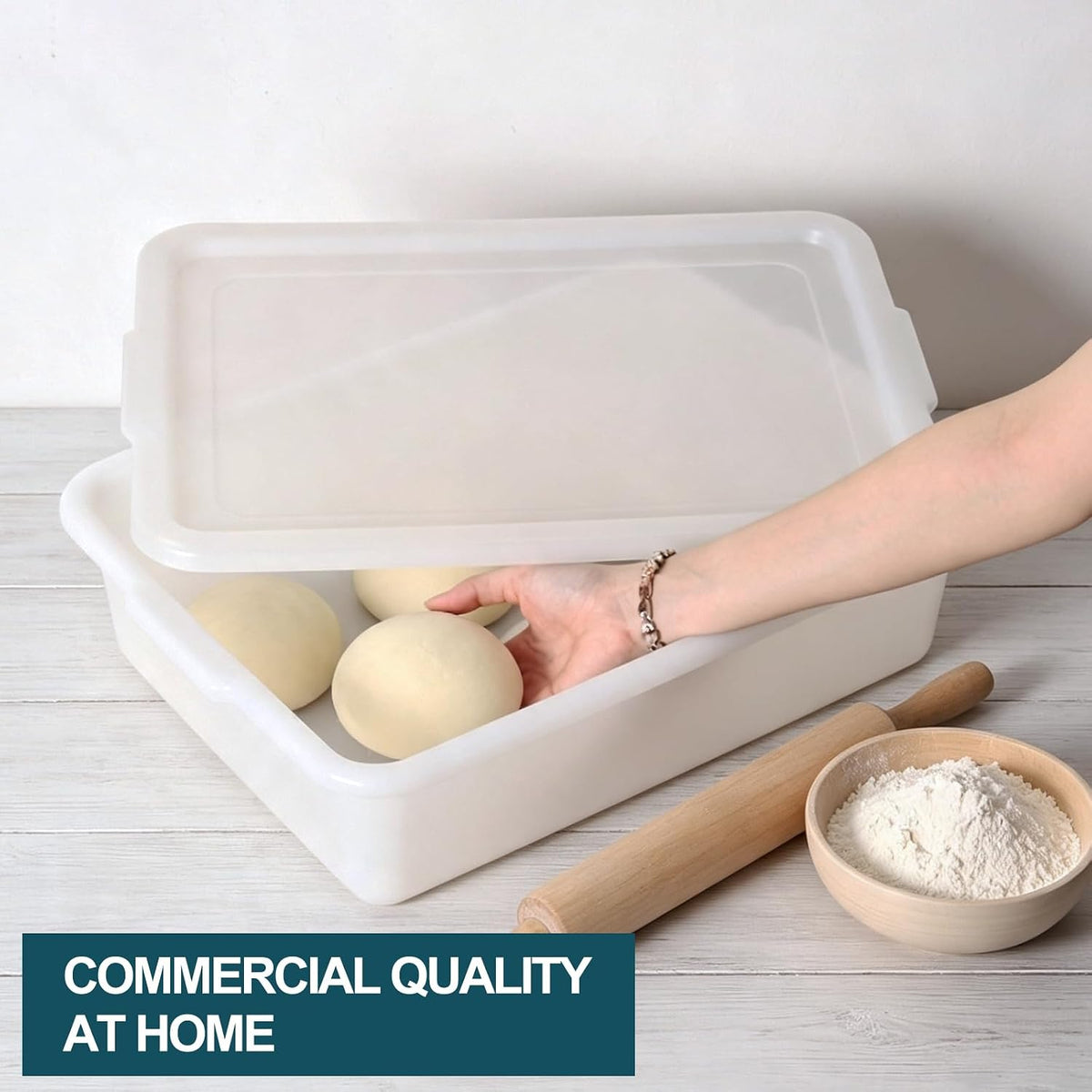 3-Pack Commercial Bus Boxes with Lids, Dough Proofing Boxes, White
