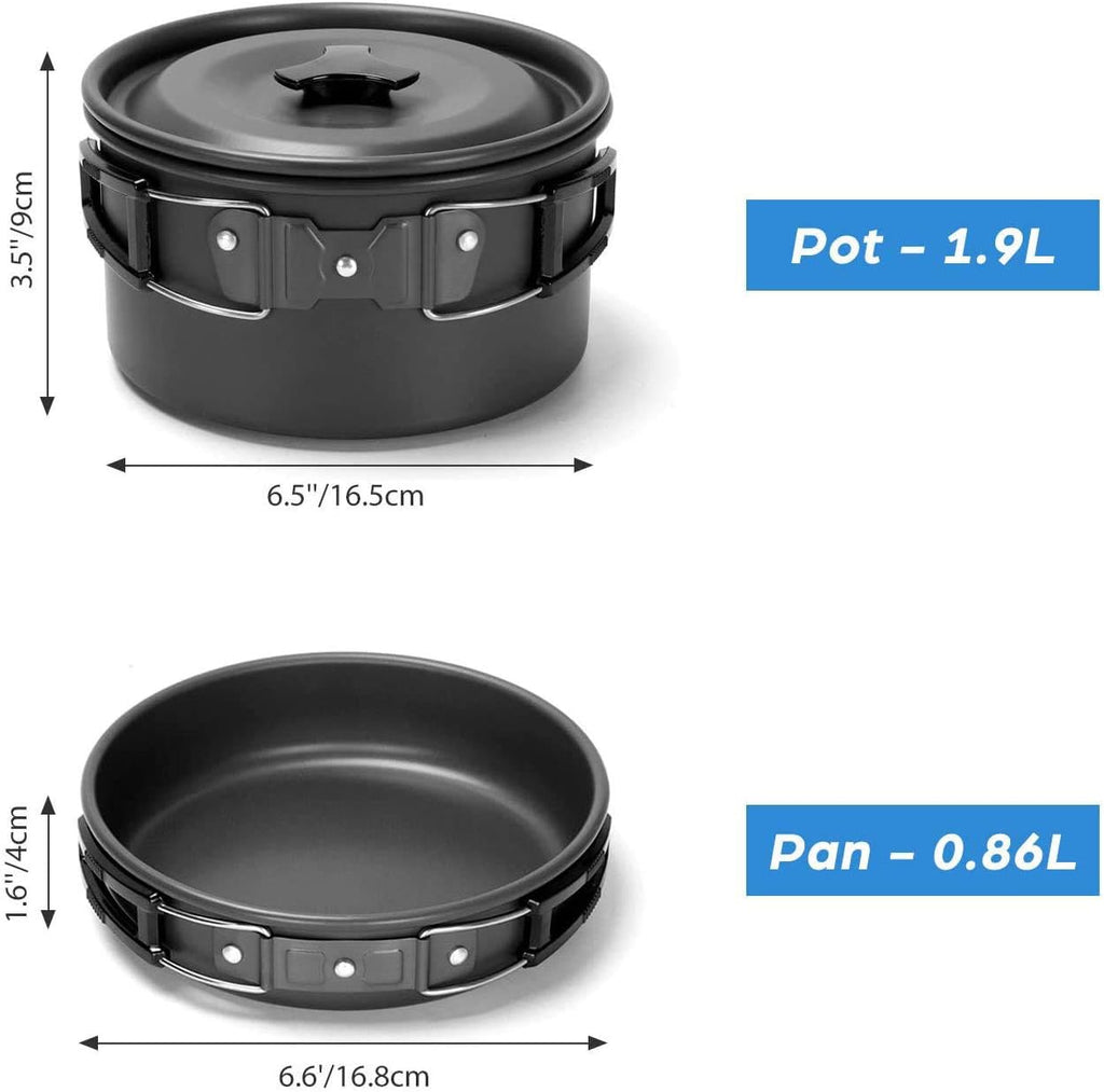 Peidesi 15pcs Camping Cookware Mess Kit,Portable Non-Stick Aluminum Alloy Cookware,Kettle Pot Frying Pan Plates Forks