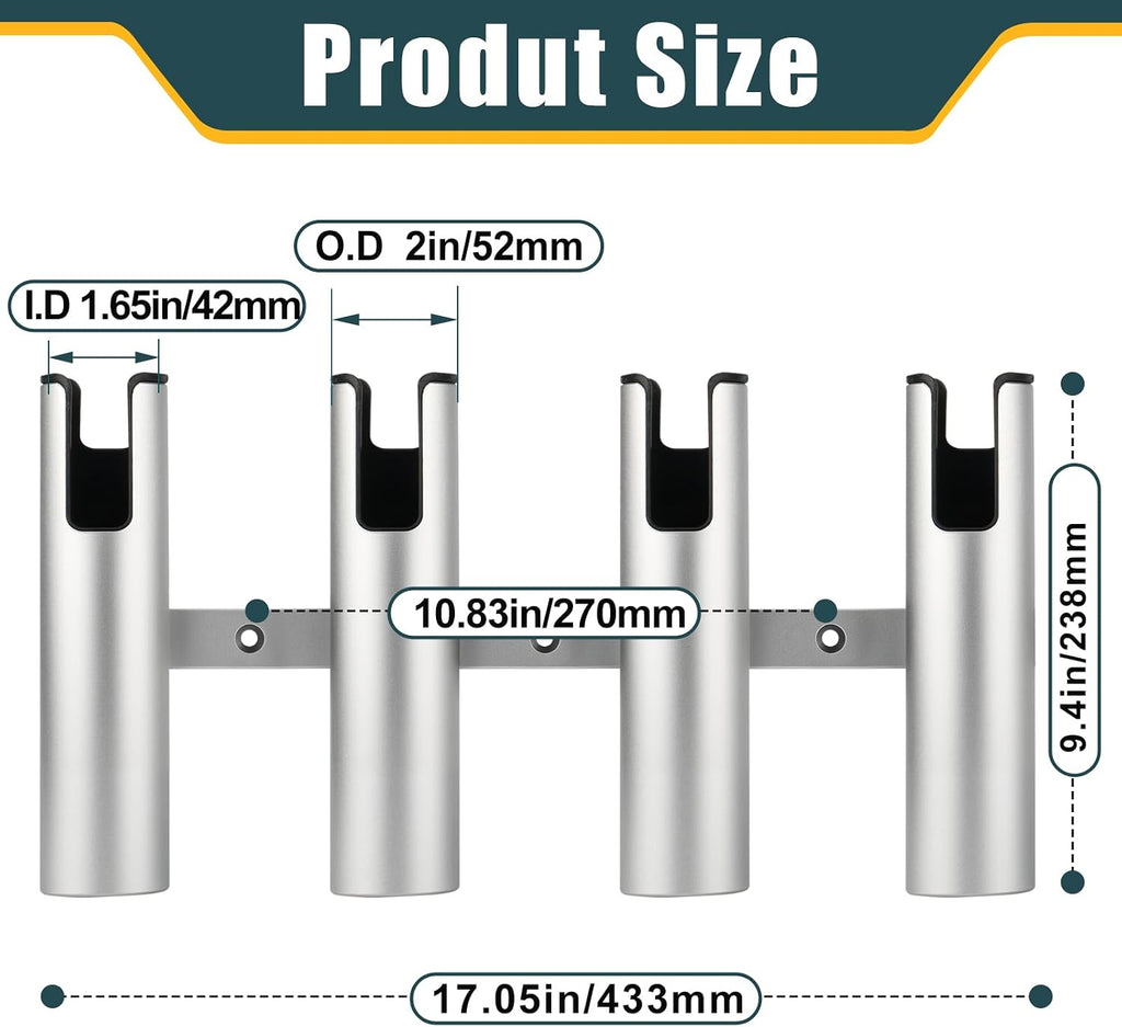 Aluminum Fishing Boat Rod Holder, 3/4 Link Tube Rod Rack, Marine Grade Aluminum Rod Mount for Boats & Yachts, Silver