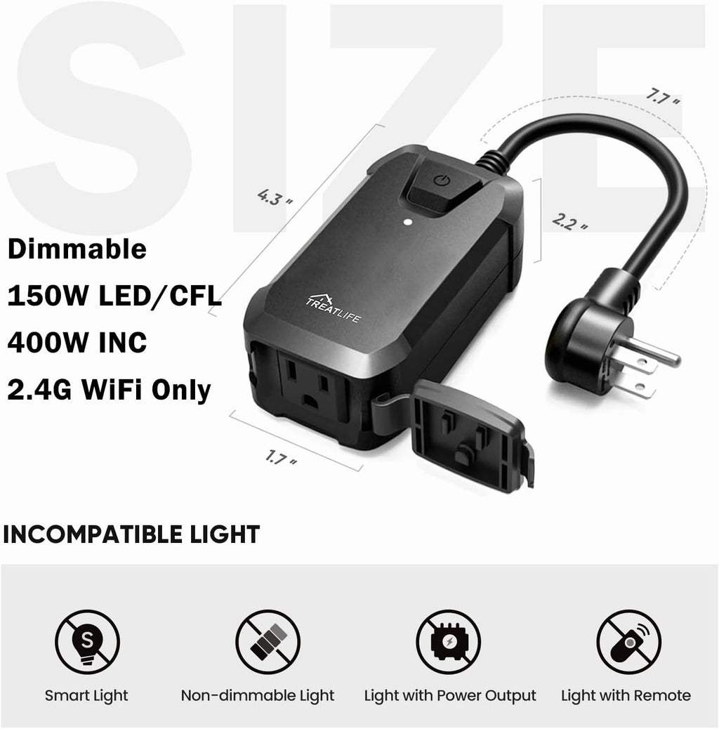 Smart Dimmer Plug Outdoor Smart Plug Works with Alexa and Google Home, Light Dimmer APP Remote Control, Max Power