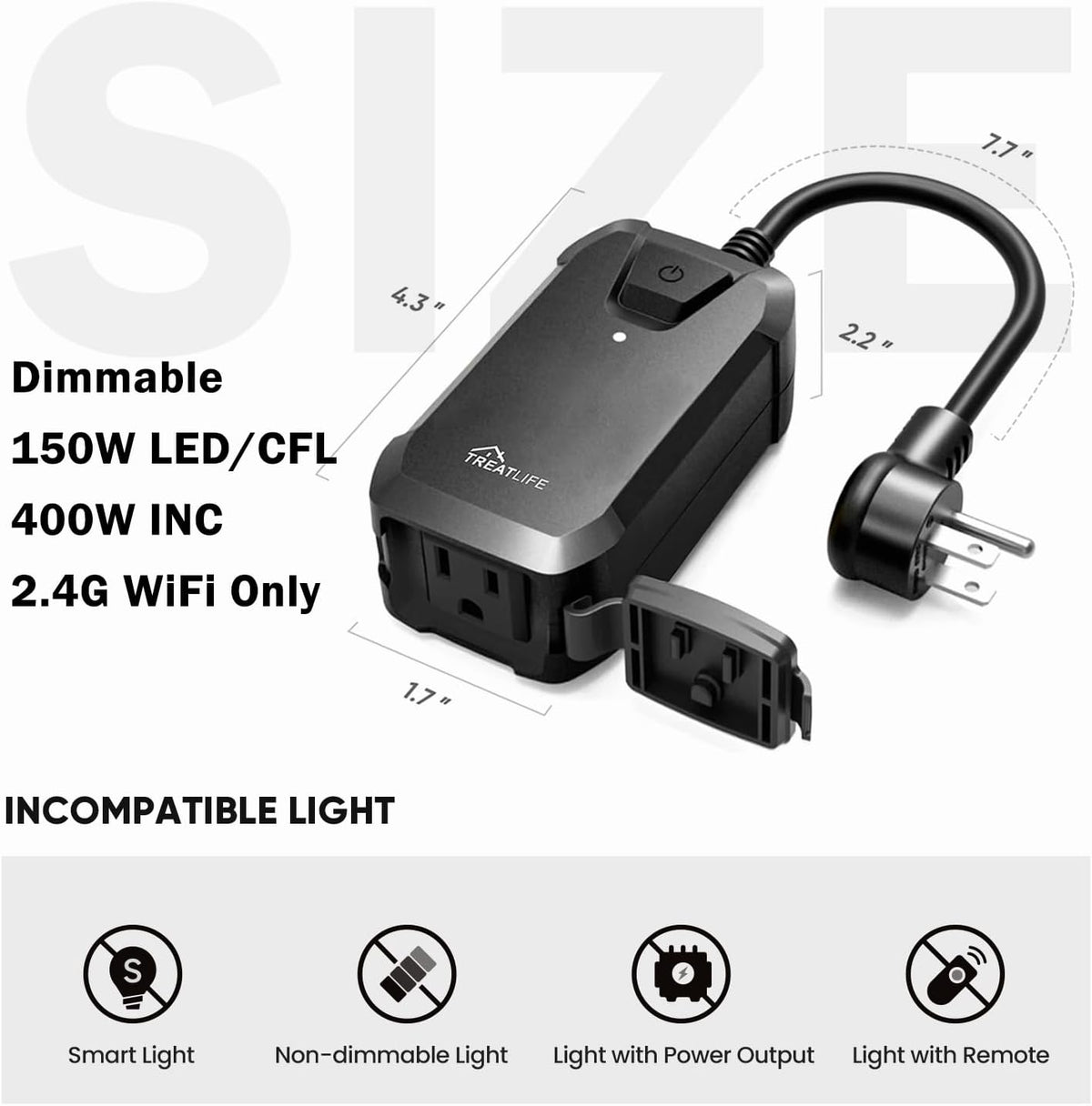 Smart Dimmer Plug Outdoor Smart Plug Works with Alexa and Google Home, Light Dimmer APP Remote Control, Max Power