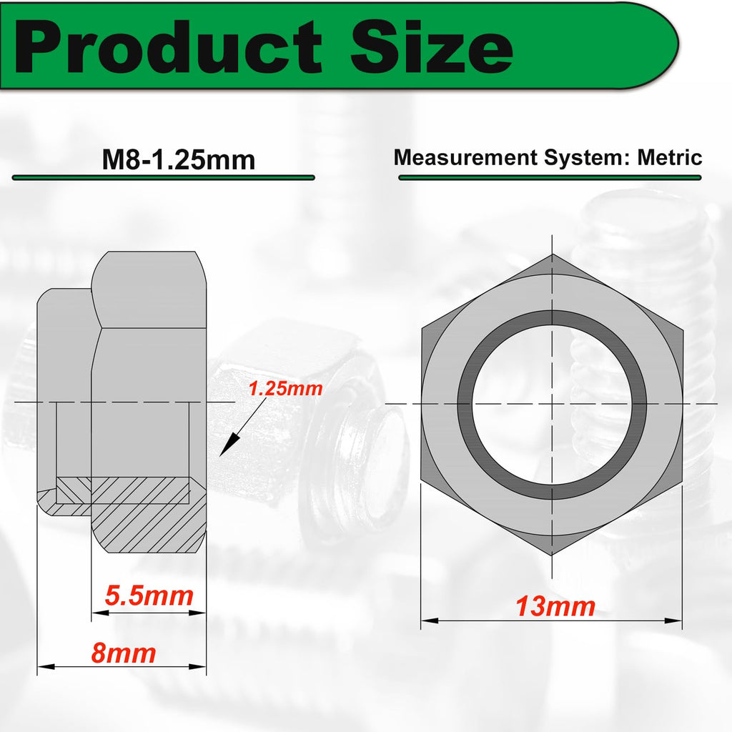 M8 1.25 Locknuts Metric Nylon Inserted Hex Lock Nuts