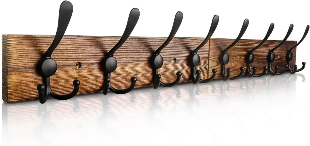 Coat Rack Wall Mount 31.5'' Coat Hanger Wall Mount Burnt Brown Coat Hooks for Wall Rustic Towel Racks for Bathroom