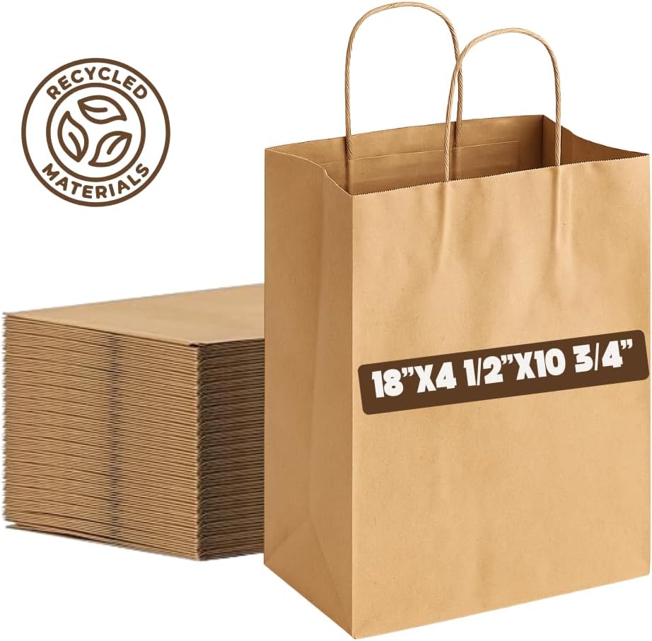 8" x 4.5" x 10.75" Natural Brown Paper Shopping Bags To Go Bag (100)