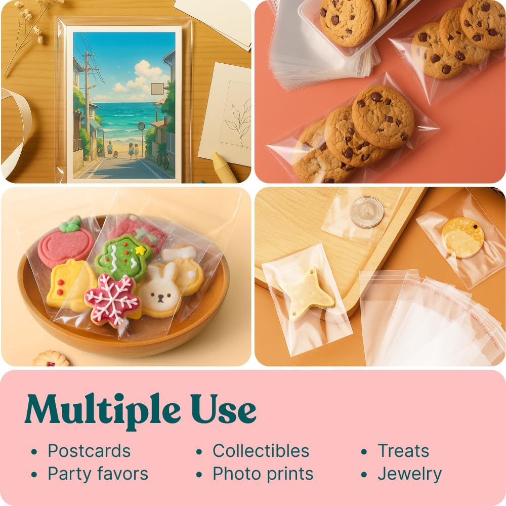3x5 Self Sealing Cellophane Bags (1000 Pack) - Clear Cookie Bags With Seal