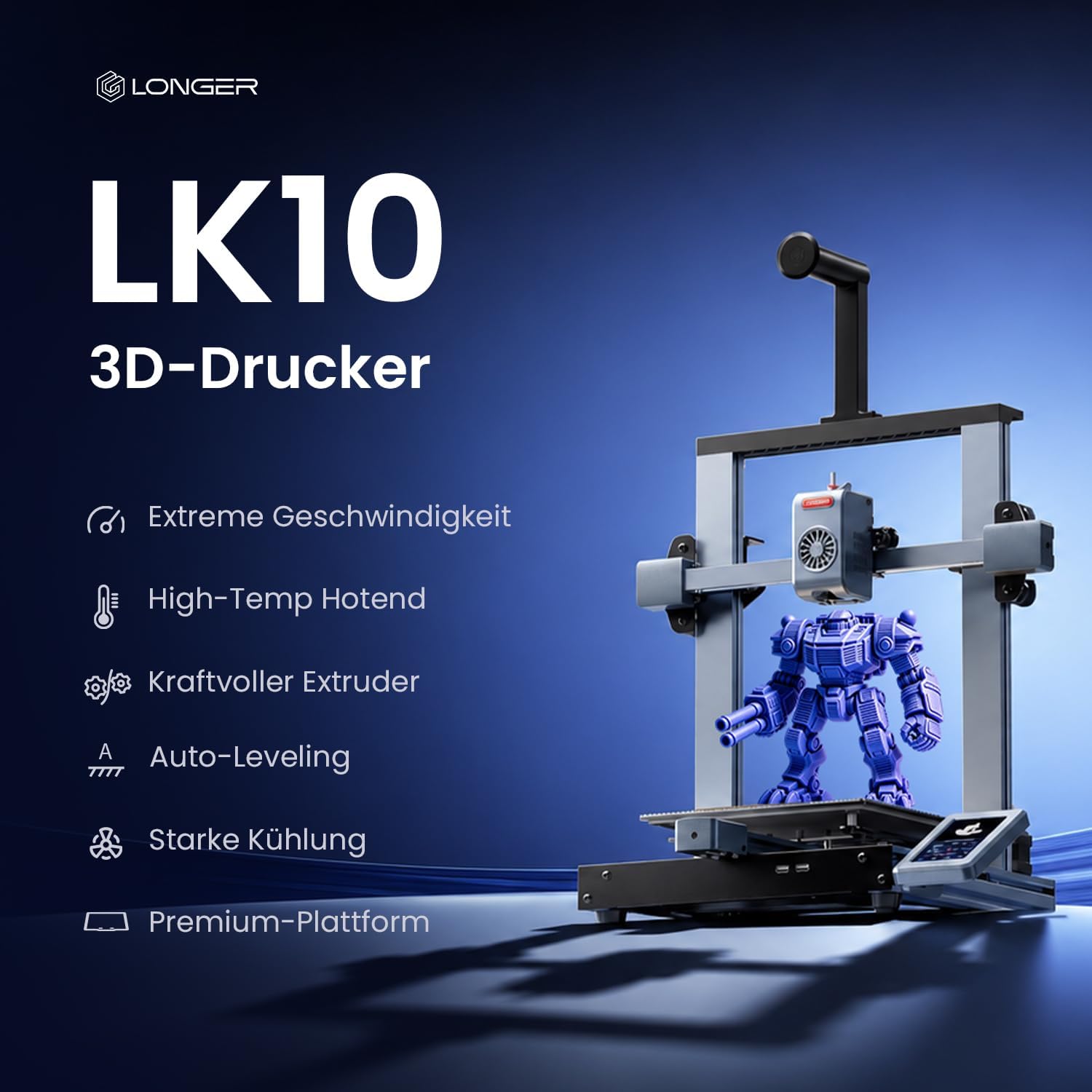 LK10 3D Printer, Auto Bed Leveling, 500mm/s High-Speed Printing, 300°C Direct Drive Extruder, CoreXY All-Metal Frame