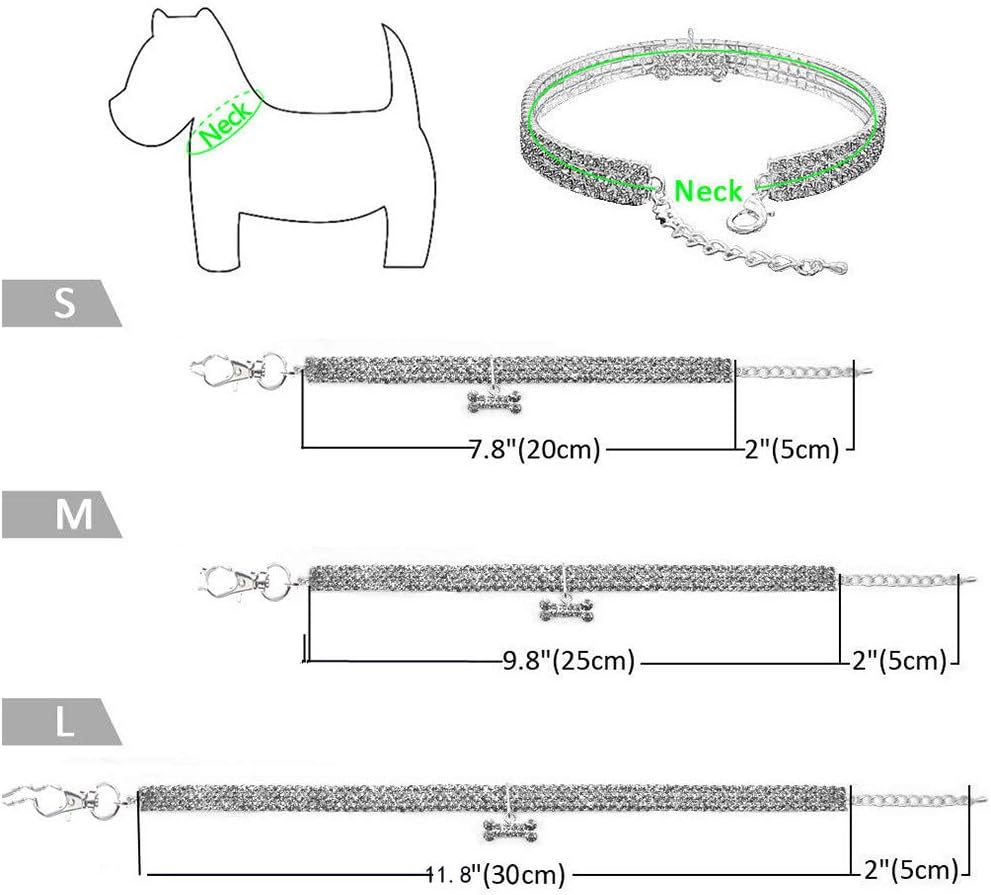 Pet Collar with Diamonds, Adjustable Crystal Diamond Elastic Heart Claw Pendant Wedding cat and Dog Small pet