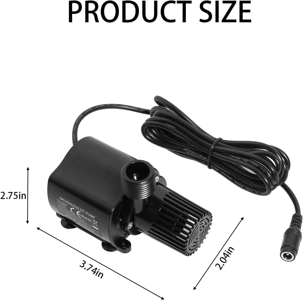 12V Submersible Water Pump, Adjustable Flow 210 GPH for Aquarium/Fountain/Hydroponics, Quiet DC Pump with Brass