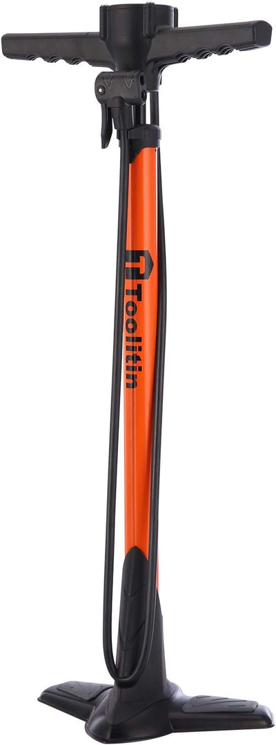 Pro Bike Pump, Ergonomic Bicycle Pump with Integrated Handle Mounted Pressure Gauge, 180 Psi, Fits Presta and