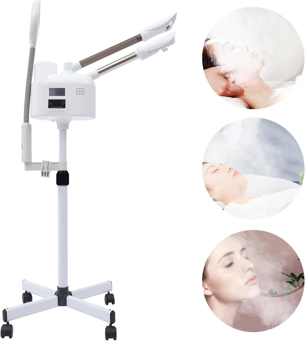 Professional 3-in-1 Nano Facial Steamer with Hot & Cold Mist, LED Magnifying Lamp, 360° Adjustable Face Steamer