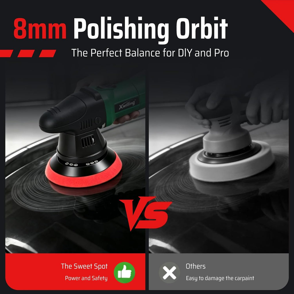 Car Polisher Buffer, 5-Inch 8MM Dual Action Random Orbital | 6-Speed MAX4500 RPM, Runs Cool Under Load, Pure Copper
