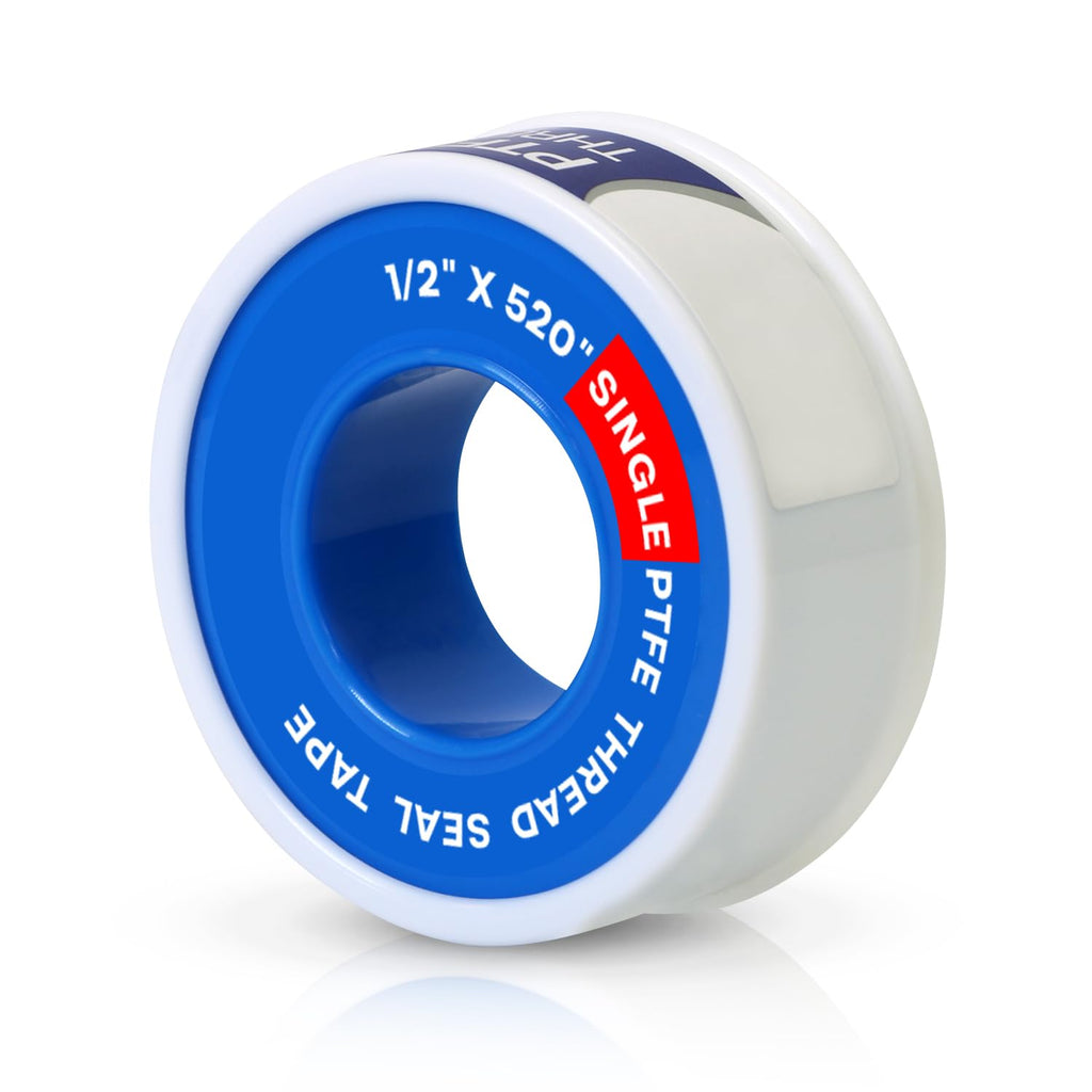 Supply Giant Plumbers PTFE Tape 1/2" W x 520" L Pipe Thread Tape, High Density Thread Sealant Tape Water Seal