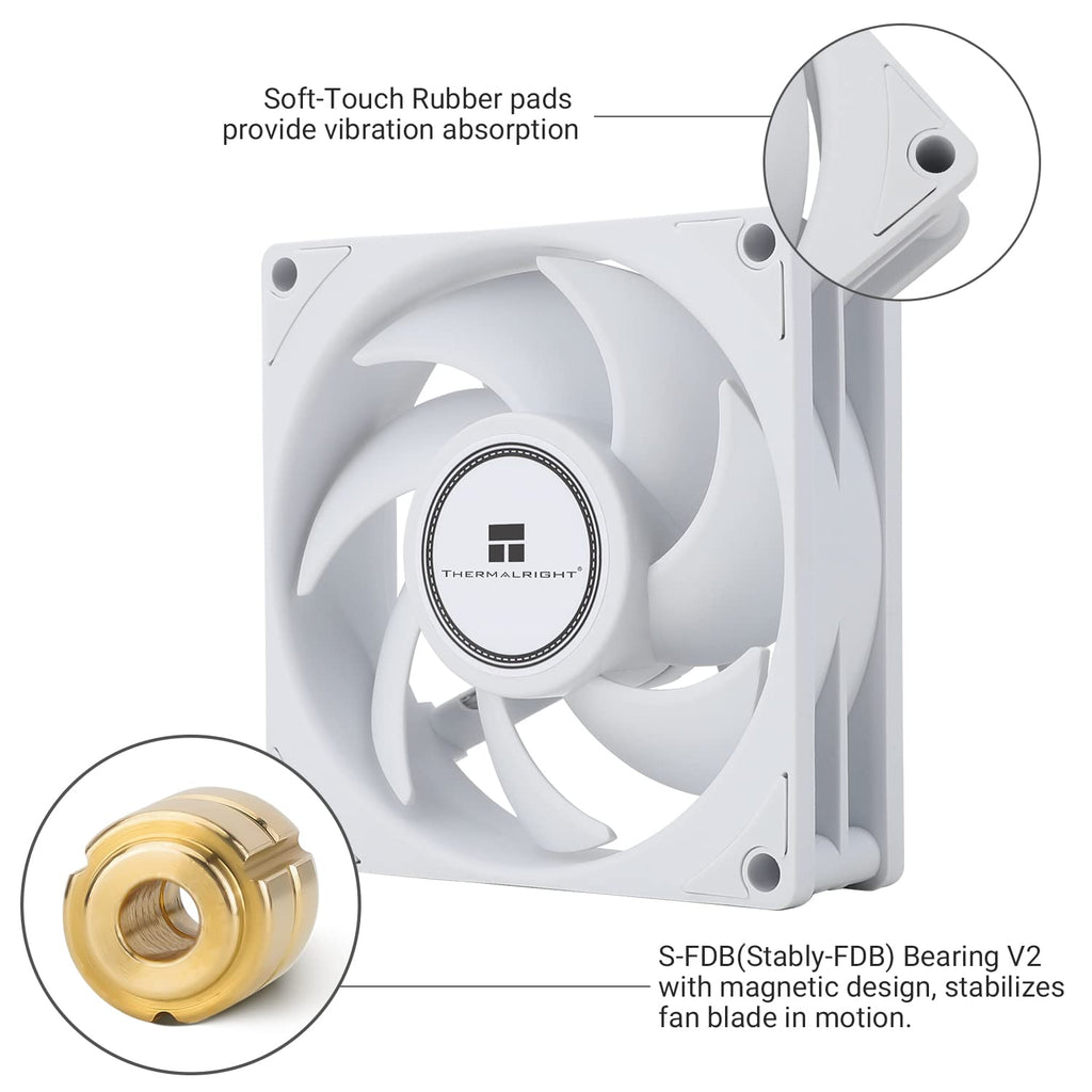 Thermalright TL-B8W CPU Fan, Computer Case Cooling Quiet 4pin PWM Fan, 80mm Silent PC Cooling, wtih 2200RPM Speed, Low Noise 24dba, Desktop CPU Cooler(80mm,White)