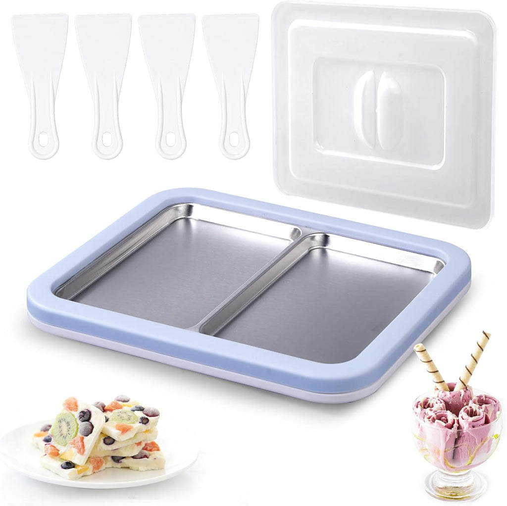 Rolled Ice Cream Maker, Dual Trays Instant Ice Cream Maker with 4 Spatulas
