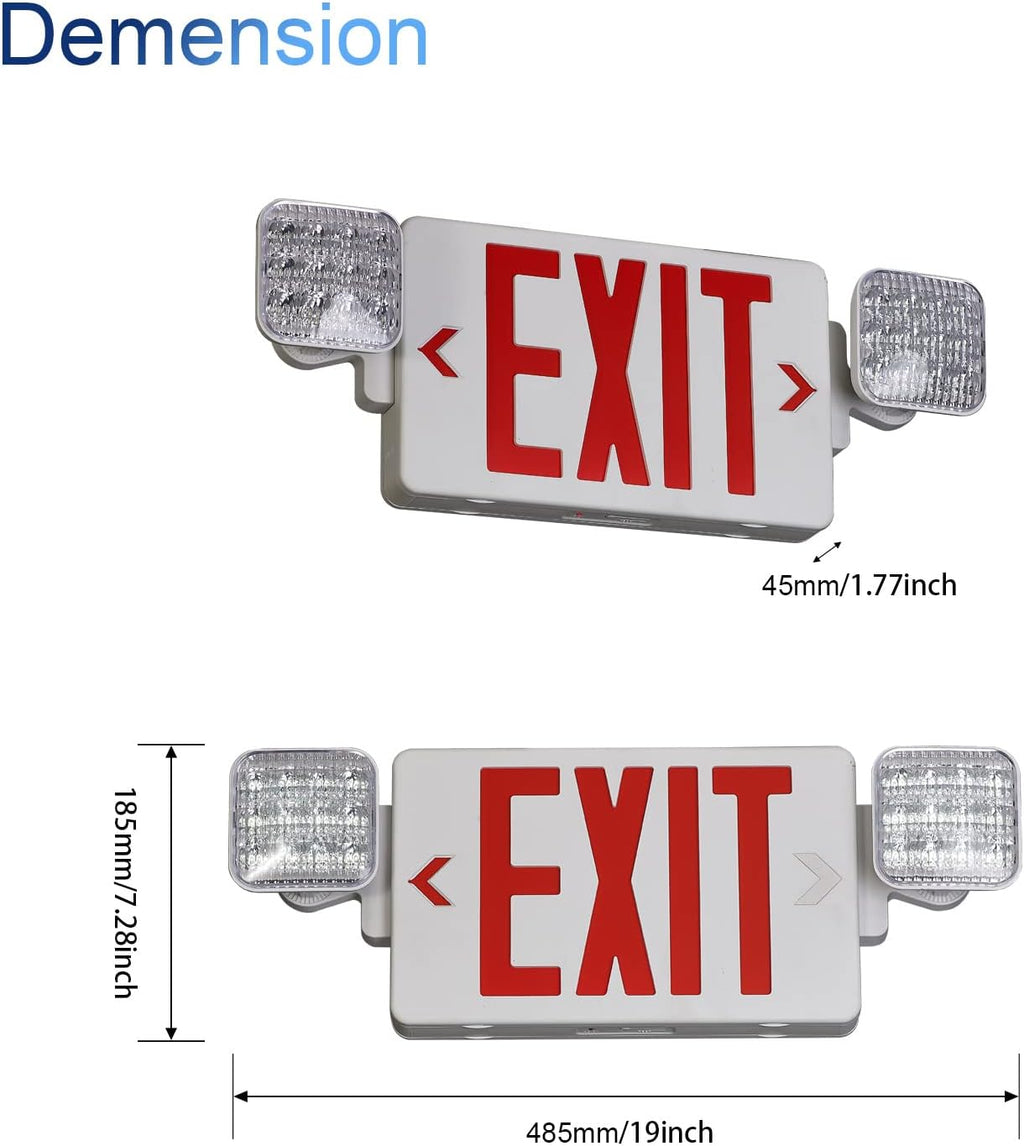 Red Exit Sign with Emergency Lights, 1.0 Meter Plug in Exit Sign with Battery Backup Lights for Business, Commerical
