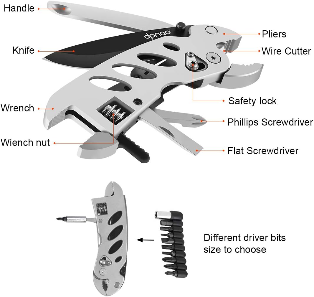 Multitool Wrench With 7 Tools/Pliers/Wire Cutter/Flat Screwdriver/Phillips Screwdriver/Portable Folding
