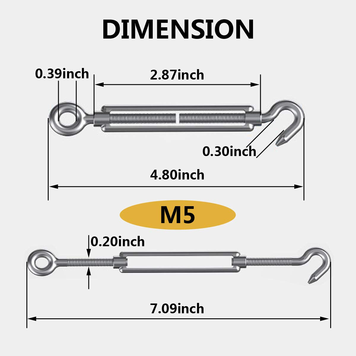 Shade Sail Hardware, Ekunbuy 304 Stainless Steel Turnbuckle Heavy Duty M5 M8 M10 Turnbuckle Hook and Eye Tent Rope