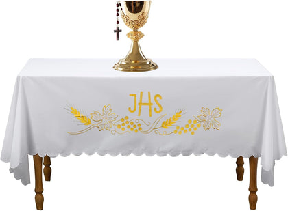 White Altar Cloth Communion Church Table Cloth, 88″ X 52″, Cover