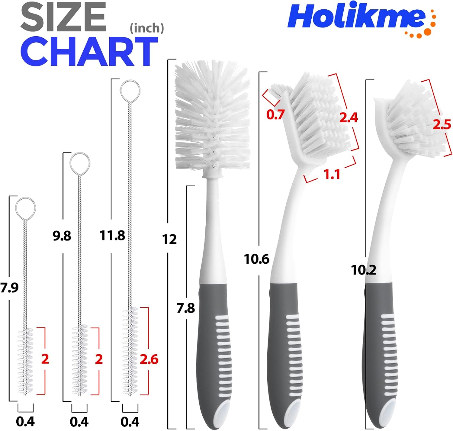 6 Pack Dish Brush Set with Bottle Brush, Dish Scrub Brush, Pan Brush and 3 Straw Brushes, Deep Cleaning Handle Brush