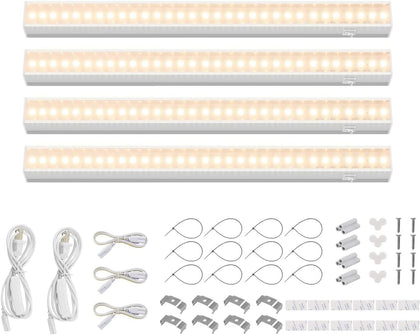 Grow Lights for Indoor Plant, Full Spectrum, T5 1FT Yellow, 4 Packs | White Cover Plant Growing Lamp, LED Grow Light