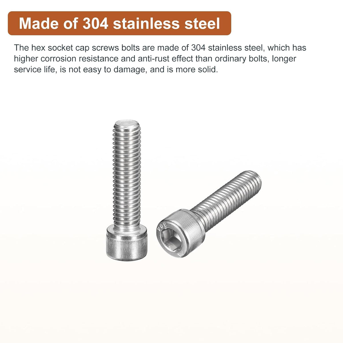 DTGN 1/2-13x2 Socket Head Cap Screws Bolts, 5Pcs 304 Stainless Steel 18-8, Machine Hex Socket Screw, Hex Drive, Bright Finish, UNC Coarse Thread Fully Threaded