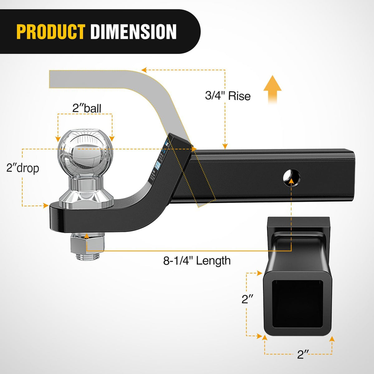 Trailer Hitch Ball Mount Fits 2" Receiver with 2" Ball 2" Drop
