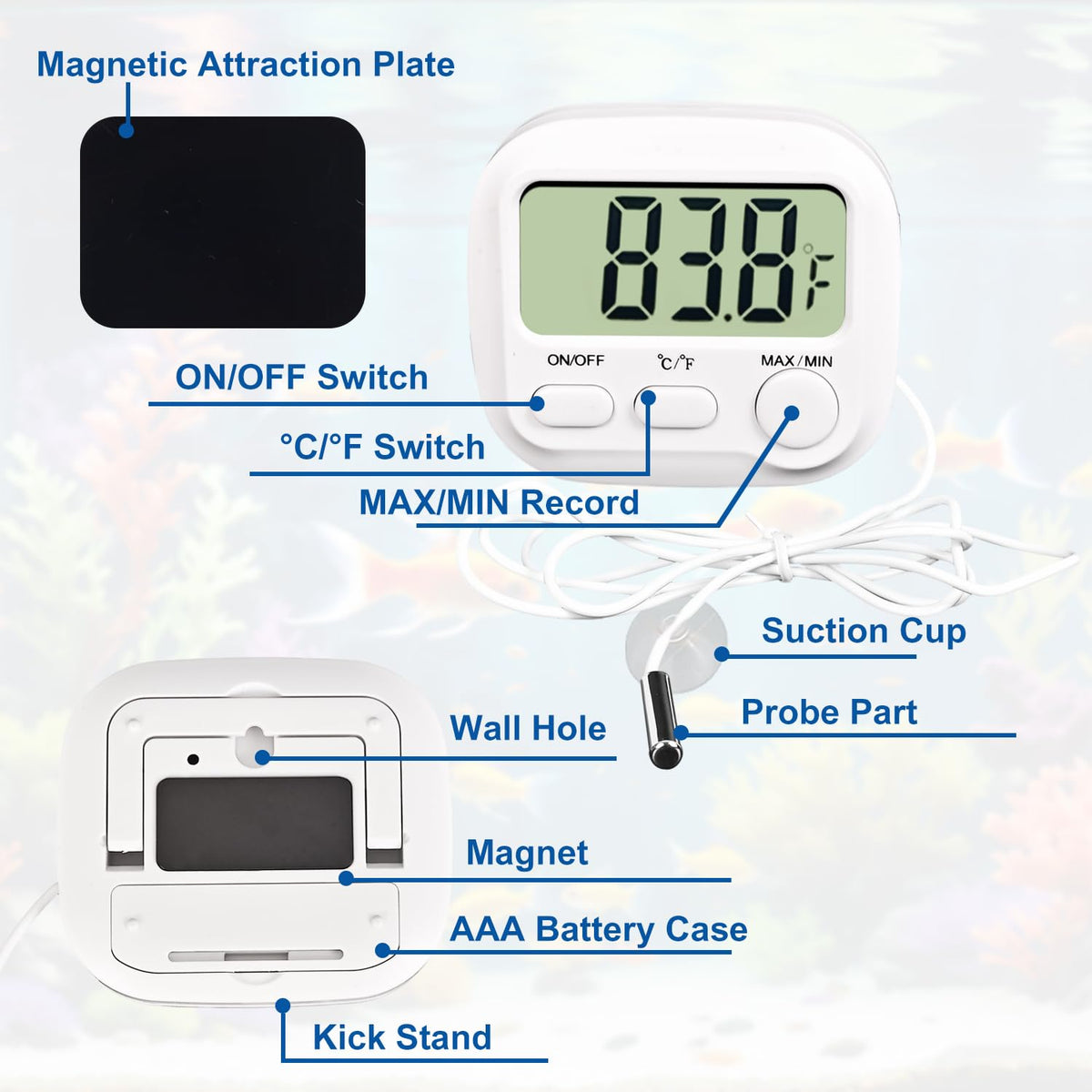 Digital Aquarium Water Thermometer,HD LCD Screen Fish Tank Thermometer