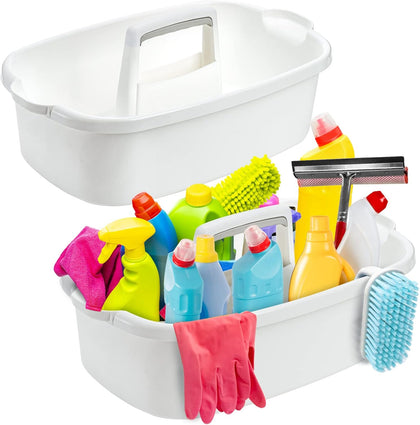 2 Pack Cleaning Supplies Caddy, Large Plastic Cleaning Supply Organizer Bucket with Handle Portable Housekeeping