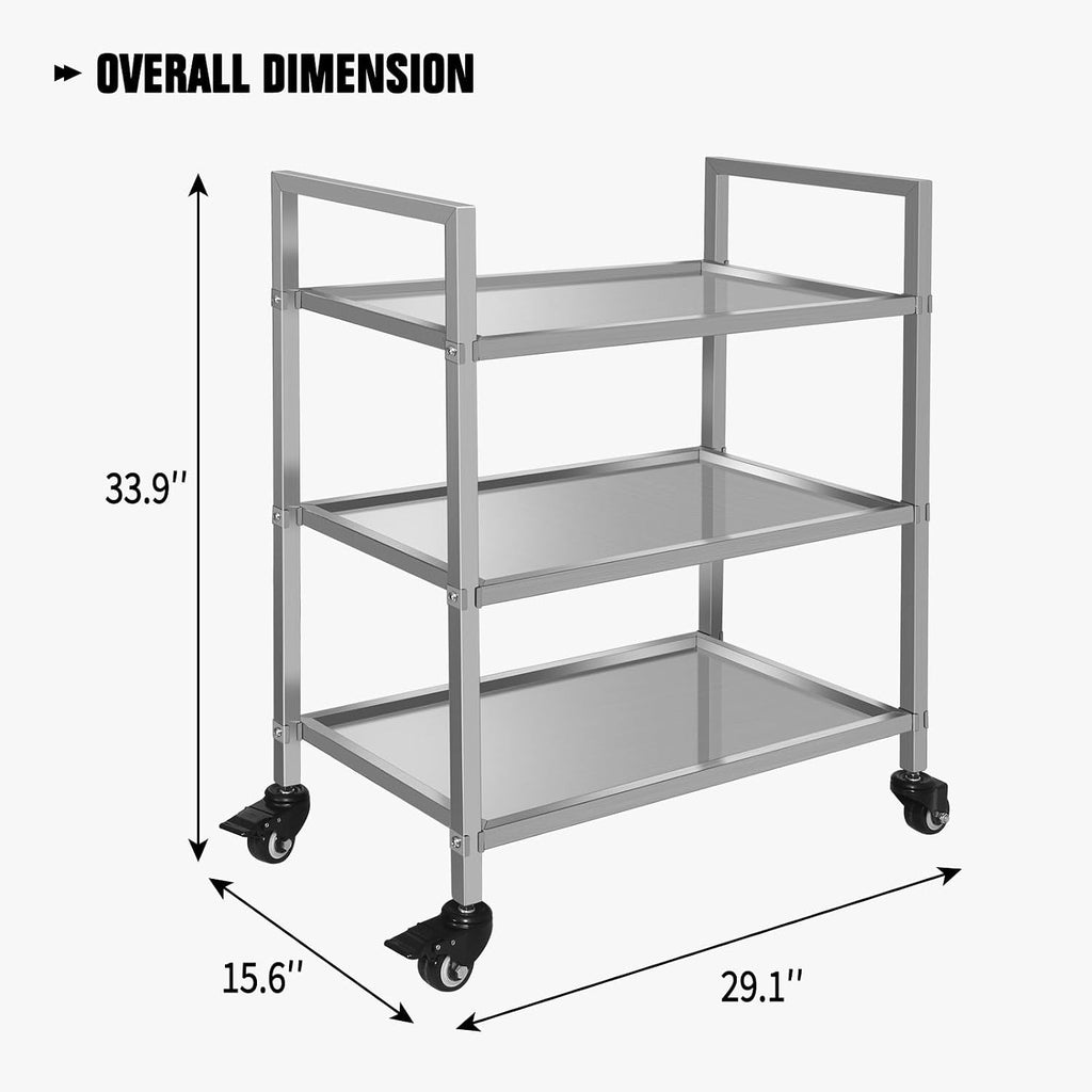 3-Tier Heavy Duty Stainless Steel Rolling Cart