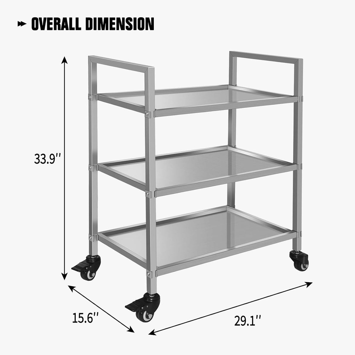 3-Tier Heavy Duty Stainless Steel Rolling Cart