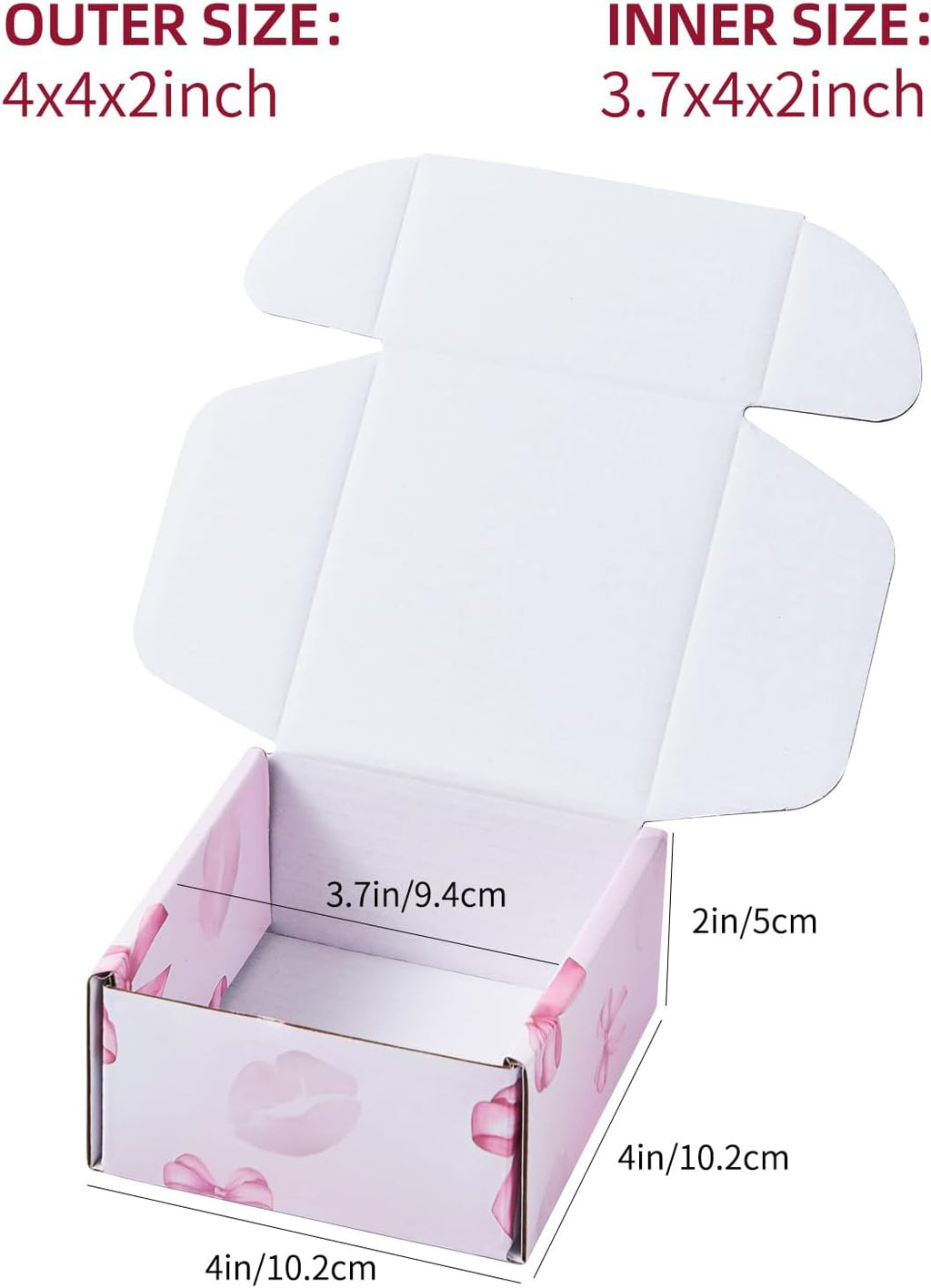 Bow Pink Shipping Boxes Pack of 25, 4x4x2 inches Gift Boxes Small Cardboard Corrugated Mailer Shipping Boxes for