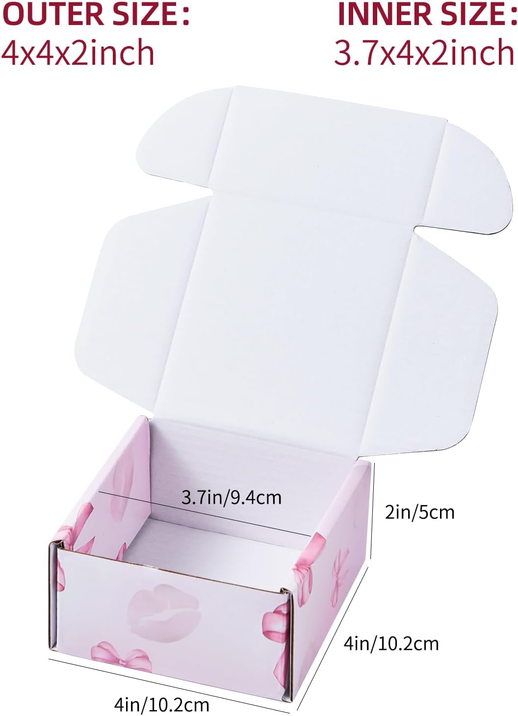 Bow Pink Shipping Boxes Pack of 25, 4x4x2 inches Gift Boxes Small Cardboard Corrugated Mailer Shipping Boxes for